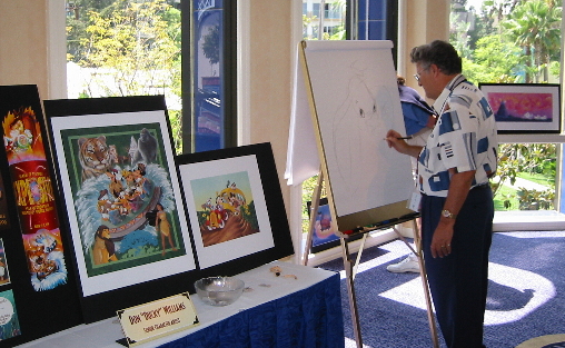 Don "Ducky" Williams drawing during a presentation for Disneyana Fans.